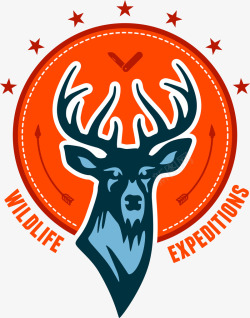 橙色麋鹿动物标签素材