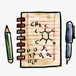 彩绘笔记本与笔素材
