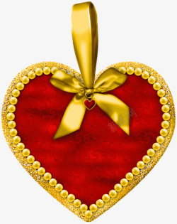 金色丝带包裹的心形礼盒素材