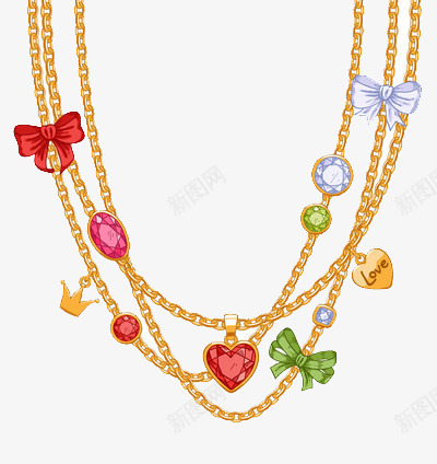 卡通版的各种吊坠的金链子png免抠素材_88icon https://88icon.com 吊坠 大金链 金色 链子 项链
