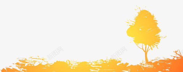 彩绘树木横幅png免抠素材_88icon https://88icon.com 喷绘彩绘树木涂鸦横幅植物创意 黄色