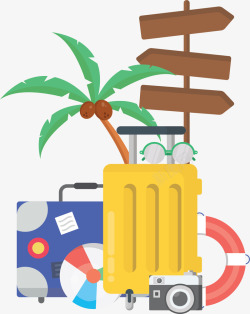 椰子树出行的行李箱矢量图素材