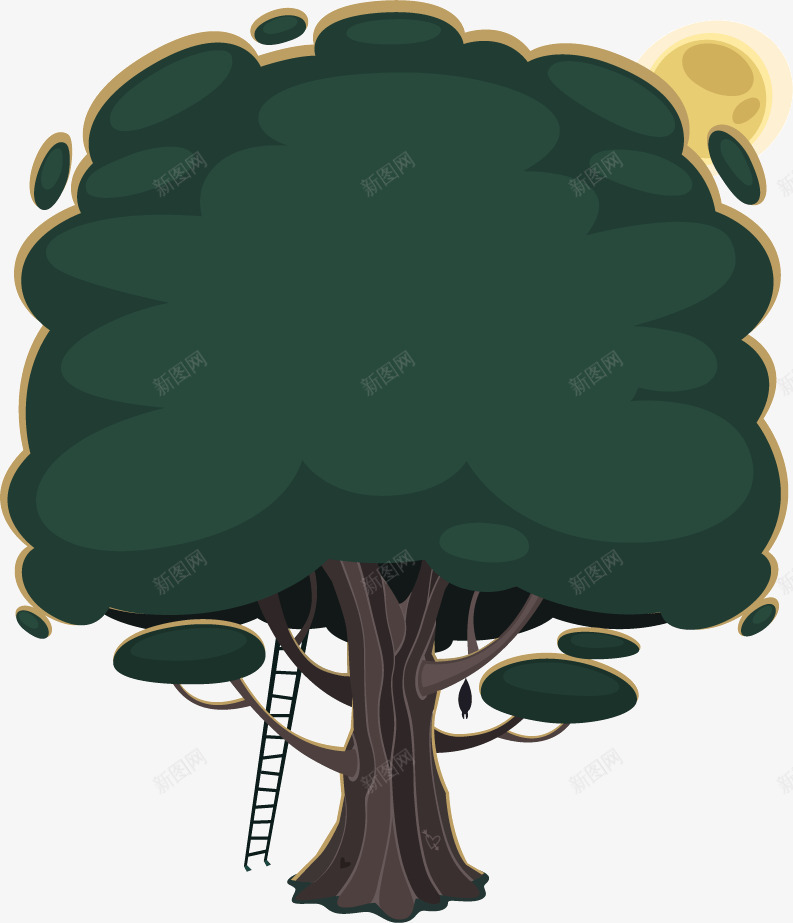 季节创意树背景图png免抠素材_88icon https://88icon.com 创意树 夜晚的树 大树 季节 树木 梯子