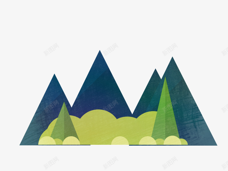 手绘几何山林png免抠素材_88icon https://88icon.com 几何山 几何树木 山