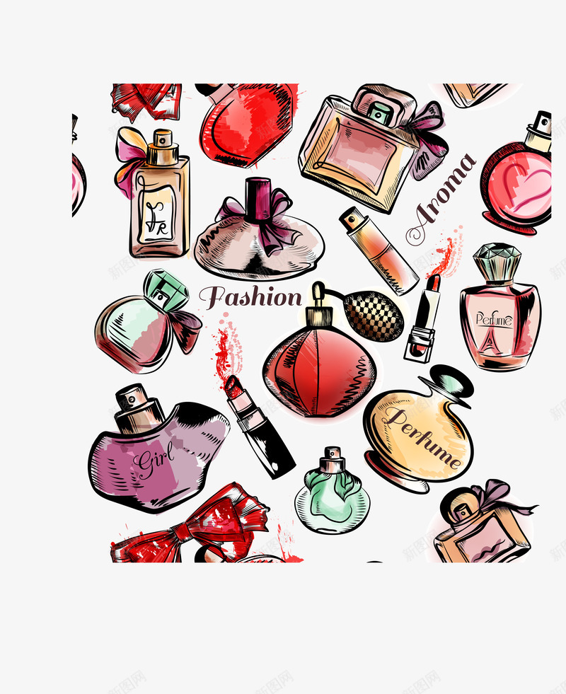 手绘口红香水矢量图ai免抠素材_88icon https://88icon.com 口红 手绘 潮流 香水 矢量图