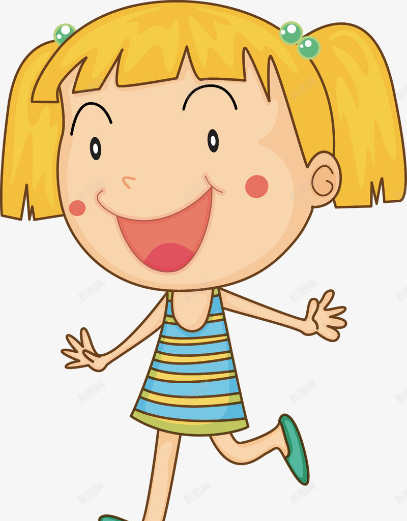 卡通女生png免抠素材_88icon https://88icon.com 卡通人物 开心 条纹连衣裙 黄色头发