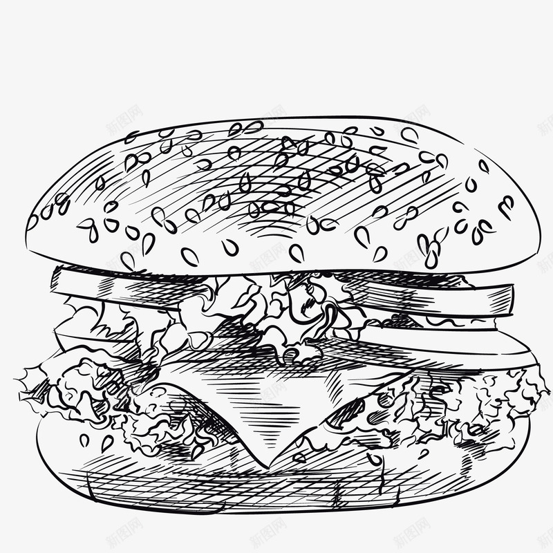 手绘快餐汉堡包矢量图ai免抠素材_88icon https://88icon.com 快餐 手绘 汉堡包 汉堡素描 矢量图 素描 绘画 速写 食物