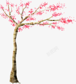 粉色花朵树木插画素材