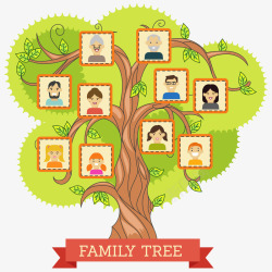 三代同堂彩色的树装饰家庭成员矢量图高清图片