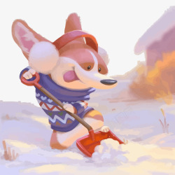 铲雪的小狐狸插画矢量图素材