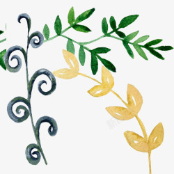 黄色绿色植物手绘水彩植物叶子图素材