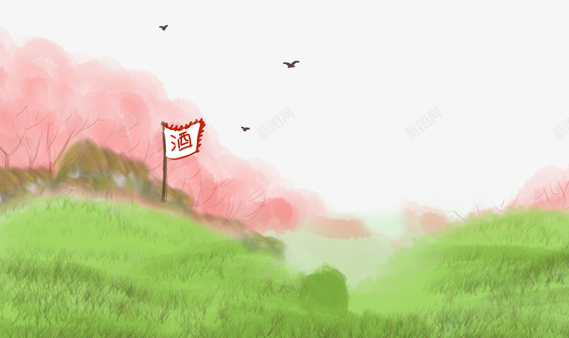 清明节彩绘装饰风景插画psd免抠素材_88icon https://88icon.com 二十四节气 彩绘 手绘插画 清明节 装饰图案 酒家 风景