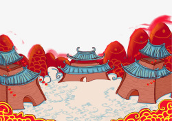 中国风装饰彩绘宫殿建筑素材
