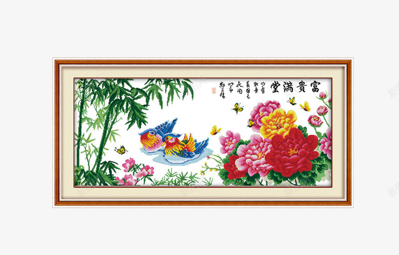 富贵满堂印花十字绣挂画png免抠素材_88icon https://88icon.com 产品实物 十字绣花开富贵 印花十字绣 客厅挂画 挂画 竹子图案