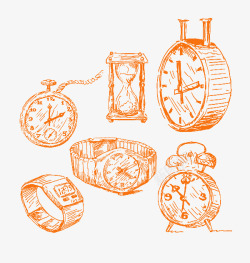 手绘复古闹钟手表素材