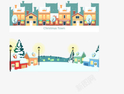 两副圣诞小镇横幅素材