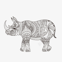 绘画花纹犀牛矢量图素材