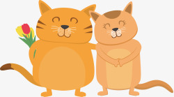橙色小猫恩爱的猫咪夫妻矢量图高清图片
