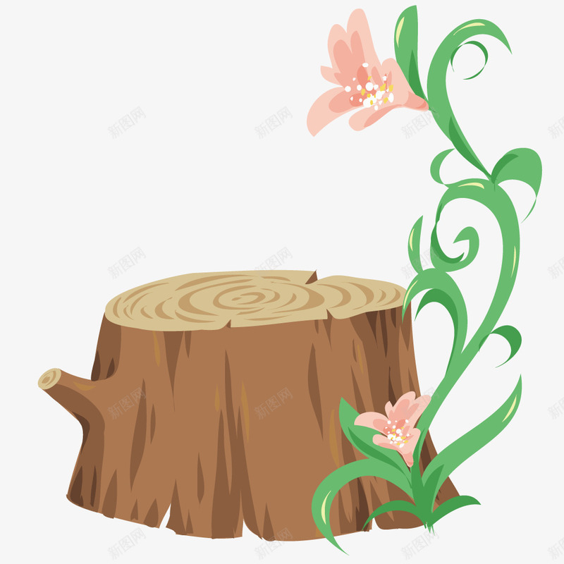 树桩与花朵png免抠素材_88icon https://88icon.com 手绘 插画 树木 树桩 花朵
