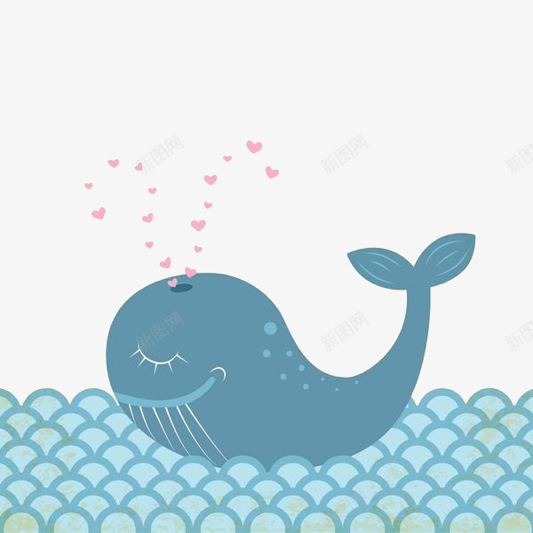 手绘几何海浪鲸鱼png免抠素材_88icon https://88icon.com 几何扁平海浪 动物 卡通鲸鱼 手绘鲸 海洋 海洋生物 粉红心形 蓝色 鲸鱼