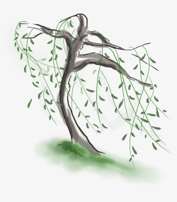 大树简图一棵风中的柳树手绘图高清图片