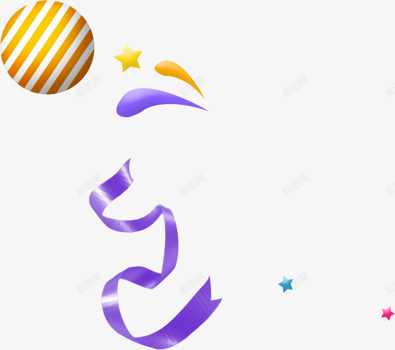 黄色条纹圆形png免抠素材_88icon https://88icon.com 紫色丝带 黄色星星