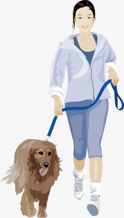 人物插图牵着狗慢跑的女孩素材