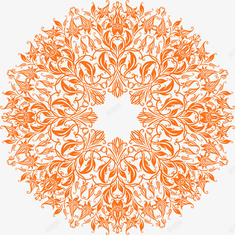 橙色线条花朵png免抠素材_88icon https://88icon.com 植物花纹 橙色花朵 线条图案 线条花纹 藤蔓植物 装饰图案
