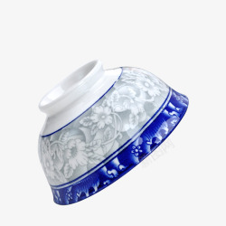 产品实物蓝色花边青花碗侧面展示素材