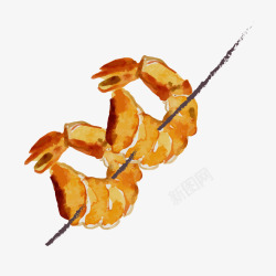 手绘彩绘烤虾素材