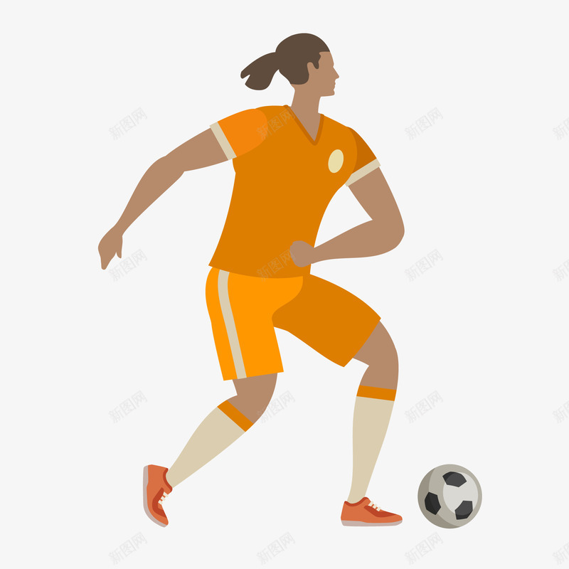 踢足球的人物矢量图ai免抠素材_88icon https://88icon.com 人物设计 卡通 橙色球衣 比赛 踢足球 运动 矢量图