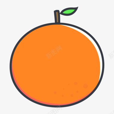 绿色叶子手绘橙色水果橙子卡通图标矢量图图标