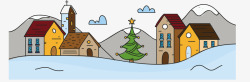手绘卡通圣诞小镇横幅矢量图素材
