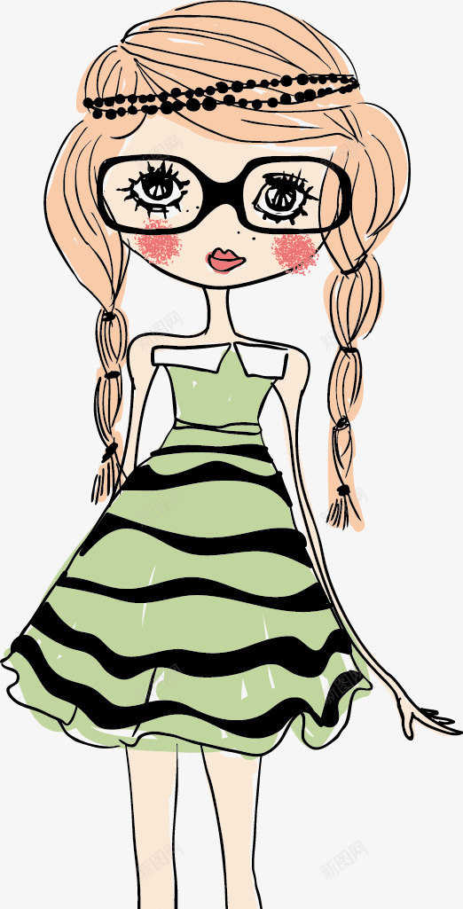 长腿长发辫子女孩穿绿色条纹短裙png免抠素材_88icon https://88icon.com 女孩 条纹 短裙 穿 绿色 辫子 长发 长腿