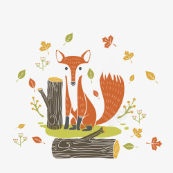 彩绘秋季森林里的狐狸素材