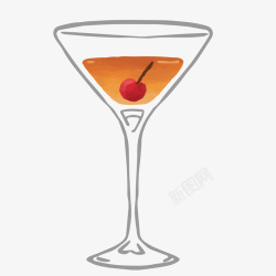 橙色手绘线稿酒杯元素矢量图素材