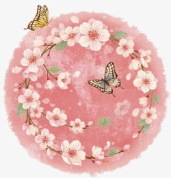 粉色清新花藤圆圈装饰图案素材