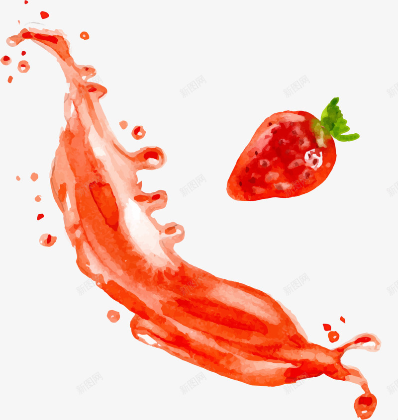 鲜榨果汁红色草莓汁png免抠素材_88icon https://88icon.com 一颗草莓 手绘 水彩 红色草莓汁 绘画 鲜榨果汁
