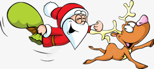 圣诞老人和驯鹿png免抠素材_88icon https://88icon.com 卡通图 奔跑的驯鹿 彩绘图案 红衣圣诞老人