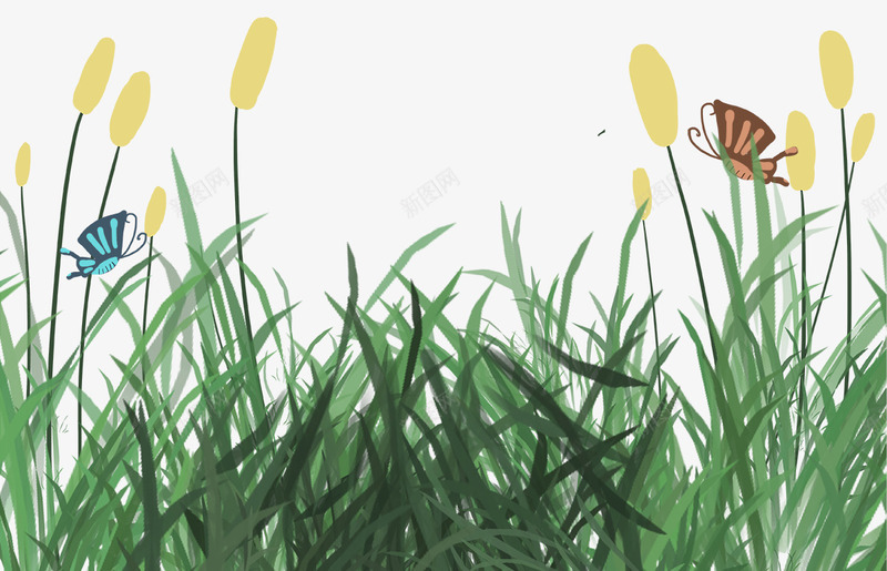 卡通手绘绿色的草丛psd免抠素材_88icon https://88icon.com 免抠草丛 卡通 手绘 植物 绿色的草丛 飞翔的蝴蝶