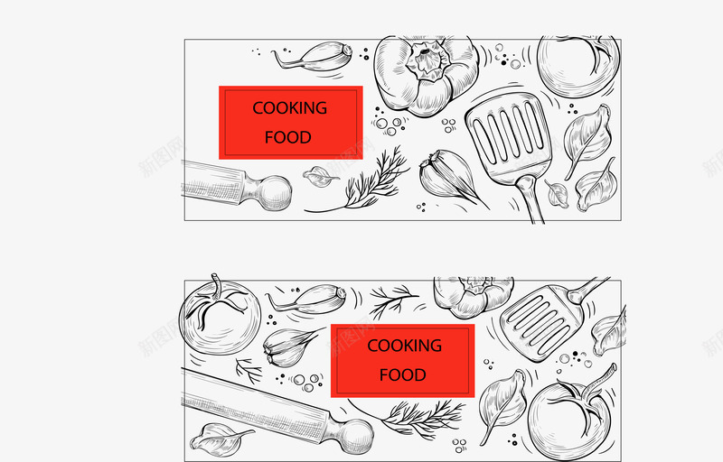 素描烹饪横幅png免抠素材_88icon https://88icon.com 手绘 烹饪 矢量素材 素描 食材