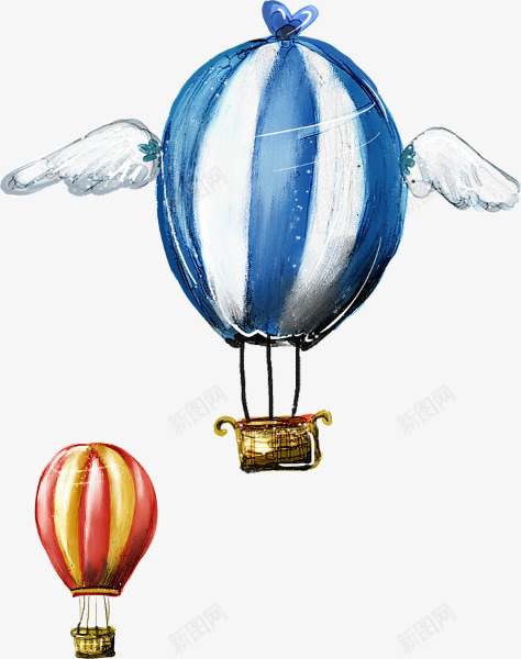 手绘带翅膀的热气球png免抠素材_88icon https://88icon.com 手绘 热气球 翅膀 飞翔