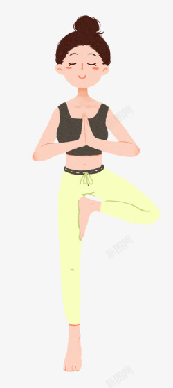 手绘人物插图可爱女孩练习瑜伽素材