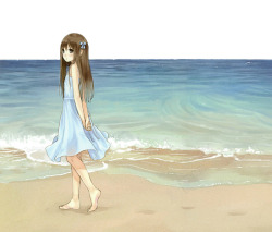 海边漫步的女孩素材