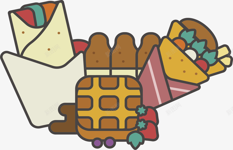 快餐宣传横幅矢量图eps免抠素材_88icon https://88icon.com 华夫饼 快餐 横幅 矢量素材 简餐 草莓 薯条 矢量图