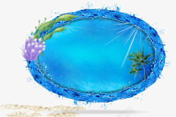 夏天蓝色树海洋沙滩素材