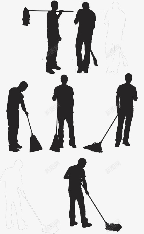 拿着扫把打扫卫生的人png免抠素材_88icon https://88icon.com 各种动作 打扫卫生 扫尘 清洁垃圾 生活 黑色