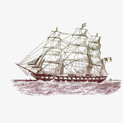 彩绘轮船手绘航行的轮船高清图片