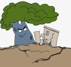 卡通树木房屋和裂开的地面素材