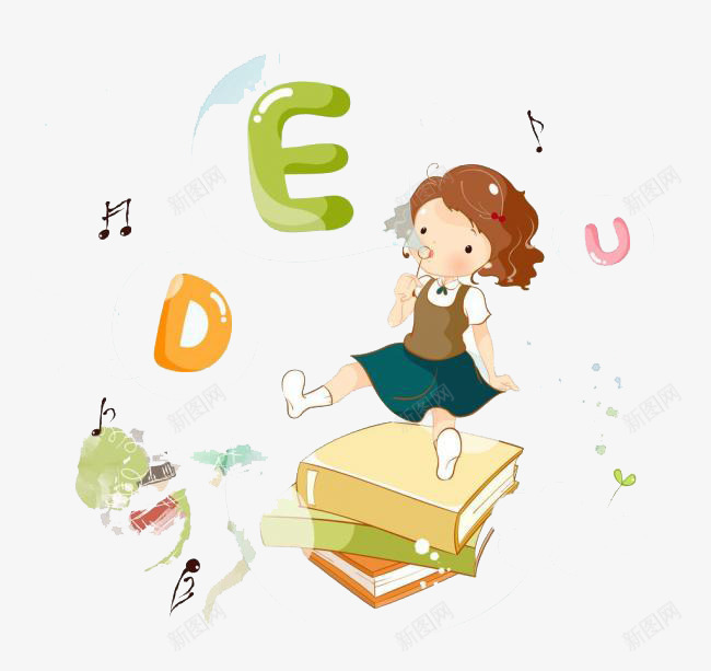 在书的海洋里畅游png免抠素材_88icon https://88icon.com 书本 女孩 字母 手绘 英文